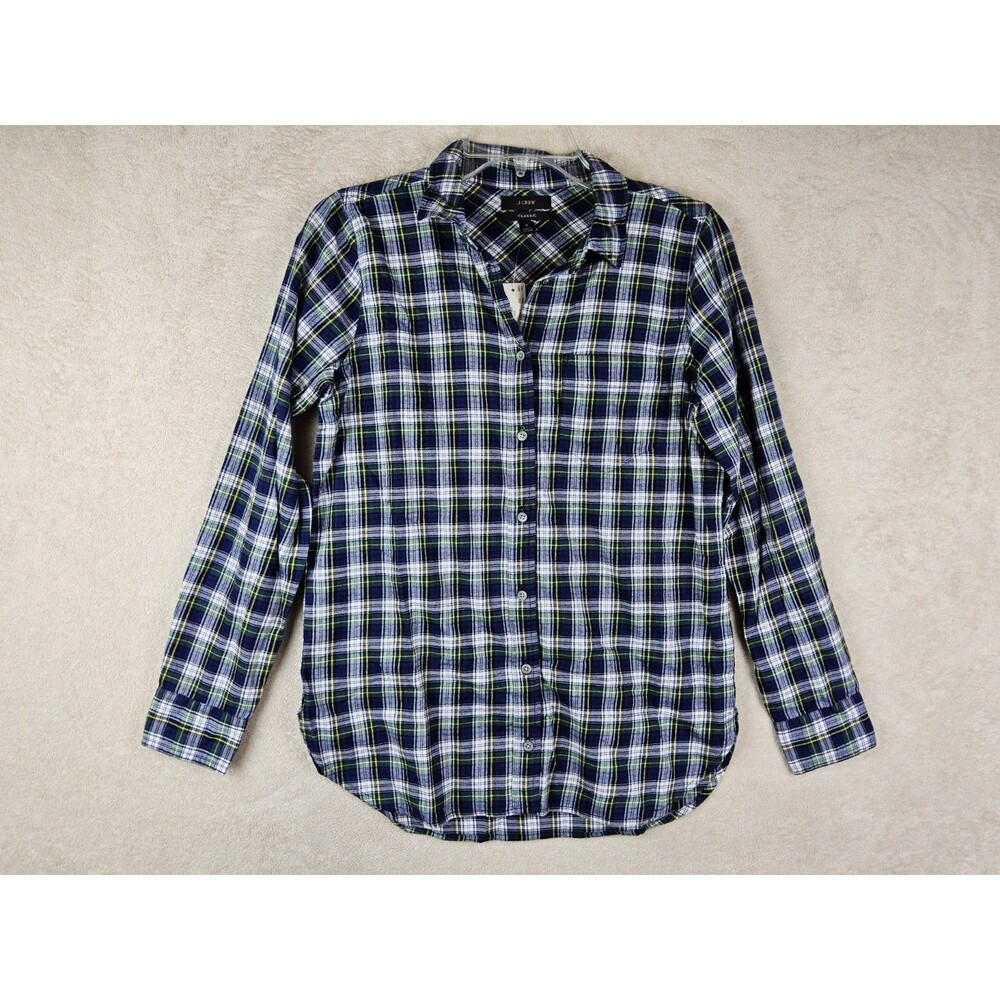 J Crew Women's Long Sleeve Classic 100% Cotton Plaid Flannel Shirt Size 2